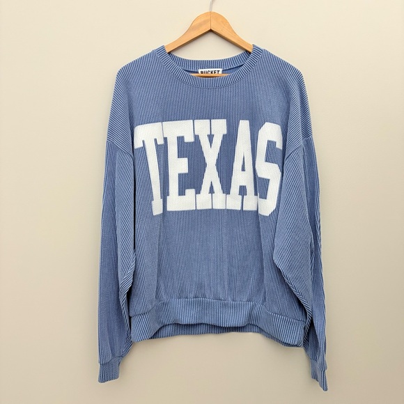 Bucketlist Texas Sweatshirt Rib Cord Comfy Graphic denim blue Size L - Picture 9 of 10